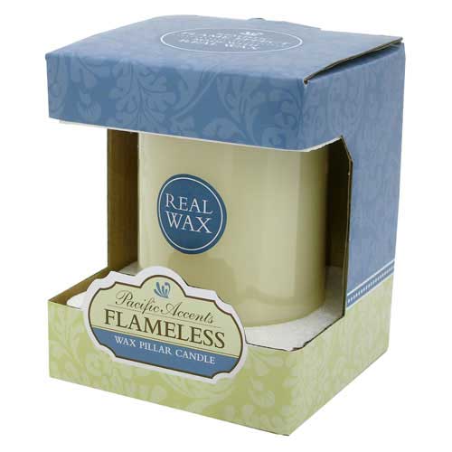 Flameless 3" x 4" Flat Top Ivory Wax Pillar Candle