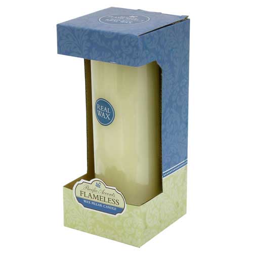 Flameless 3" x 8" Flat Top Ivory Wax Pillar Candle