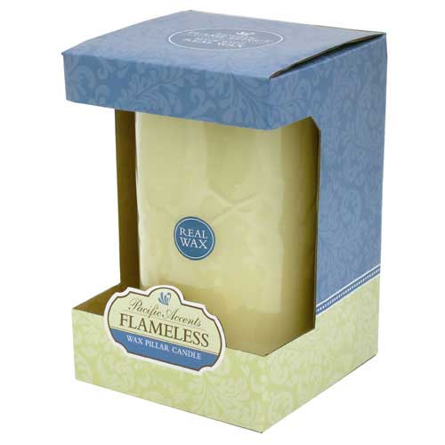 Flameless 5" x 8" Flat Top Ivory Wax Pillar Candle