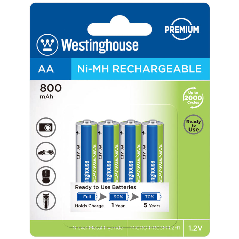 Westinghouse Always Ready AA Ni-Mh 800mah Rechargeable 4 Pack