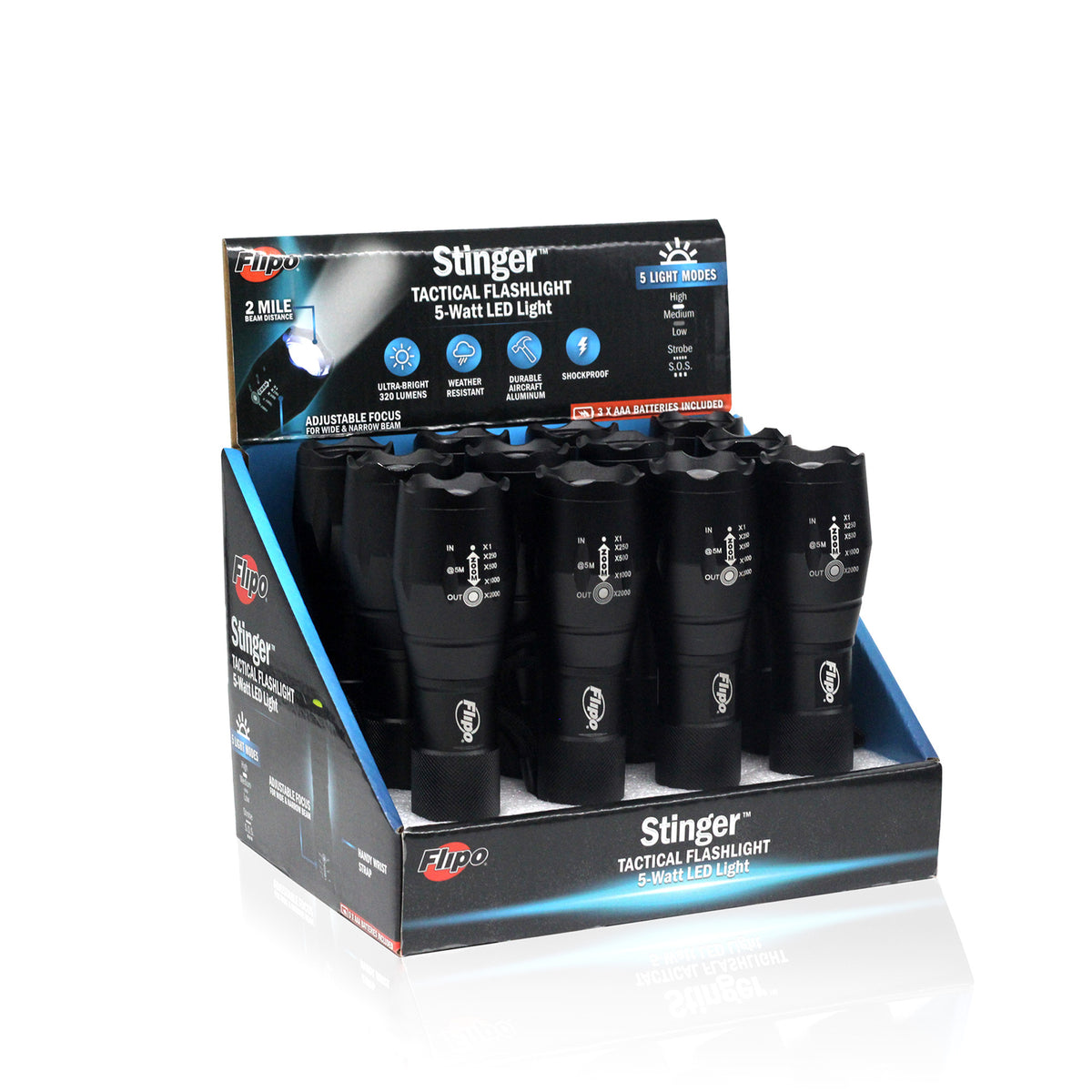 Flipo Tactical 320-Lumen Flashlight 12 PC Display