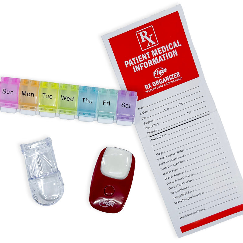 Flipo Large RX Organizer With BONUS Pill Cutter | For Prescriptions & Supplements