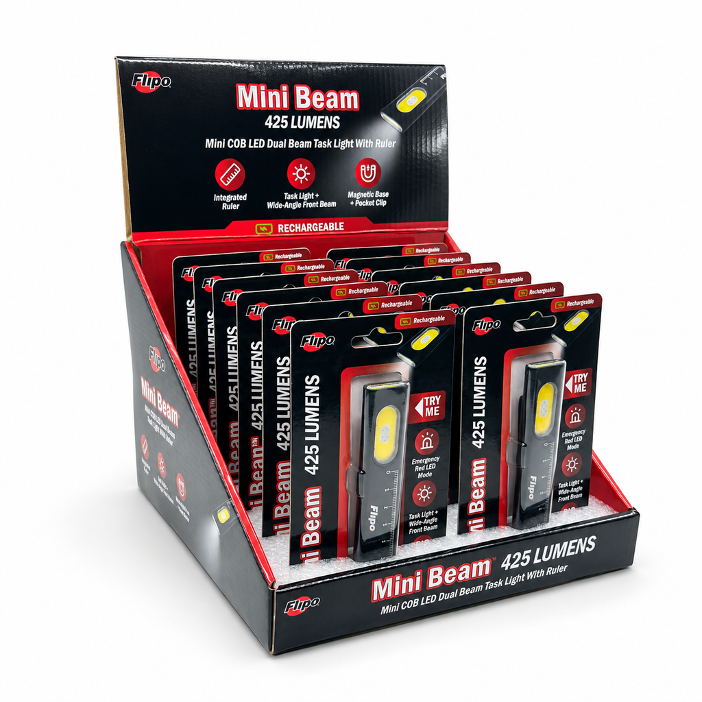 Flipo Mini Beam COB LED Dual Task Light & Flashlight | 12 PC Display