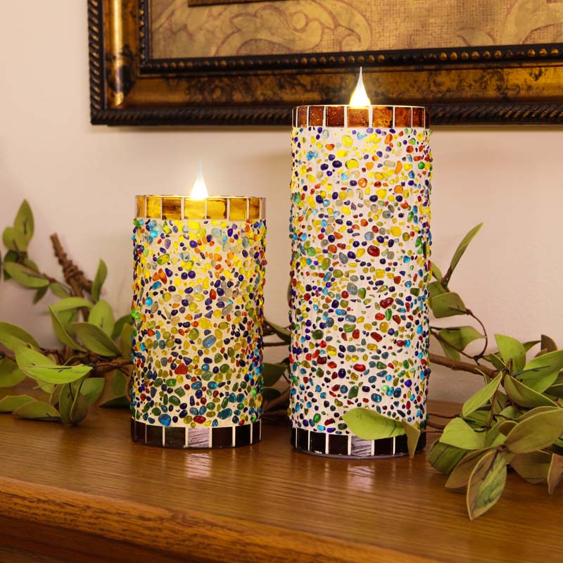 Solare 3D Virtual Flame Candles with Color-Hue Technology Speckled Stucco
