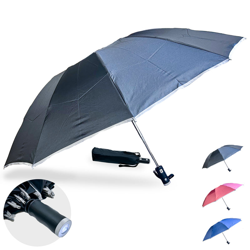 41" Reverse Folding Windproof Pocket Umbrella With LED Flashlight