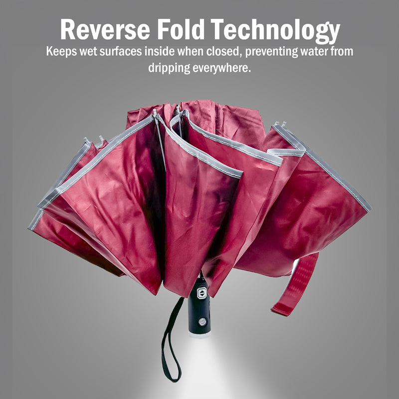 41" Reverse Folding Windproof Pocket Umbrella With LED Flashlight