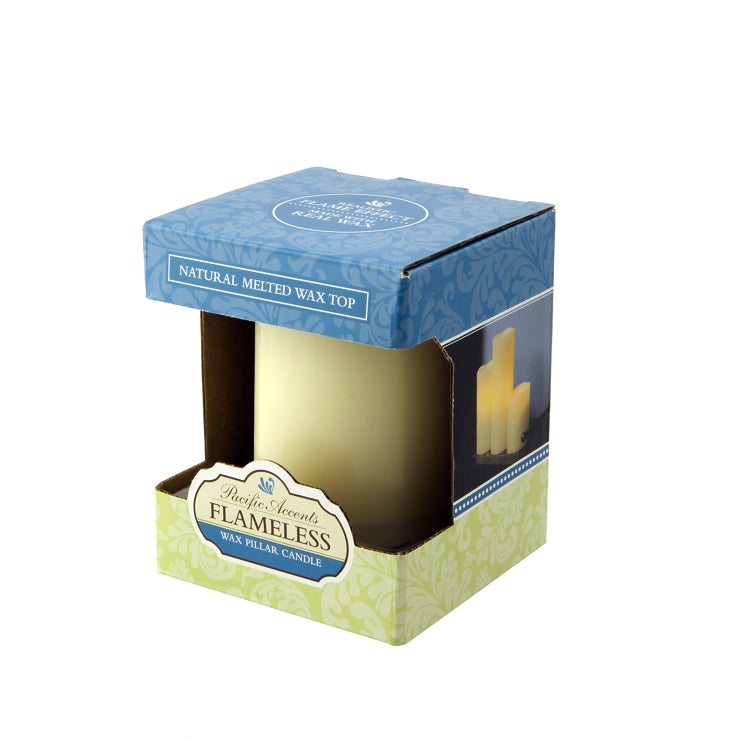 Flameless 3" x 4" Melted Top Ivory Wax Pillar Candle