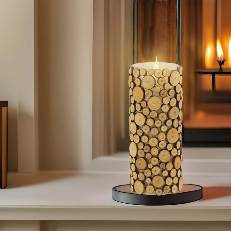 Solare 3D Virtual Flame Candles with Color-Hue Technology Wood