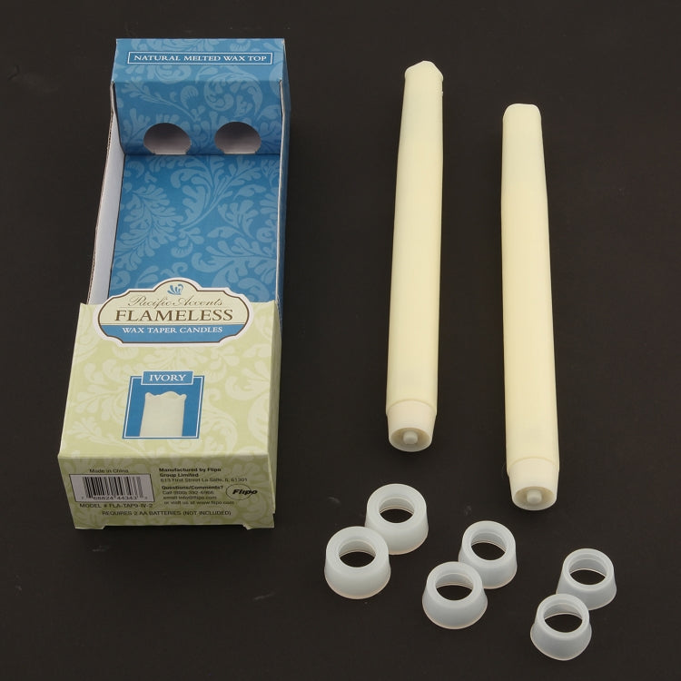 Flameless LED 9" Ivory Wax Taper Candles - Set of 2