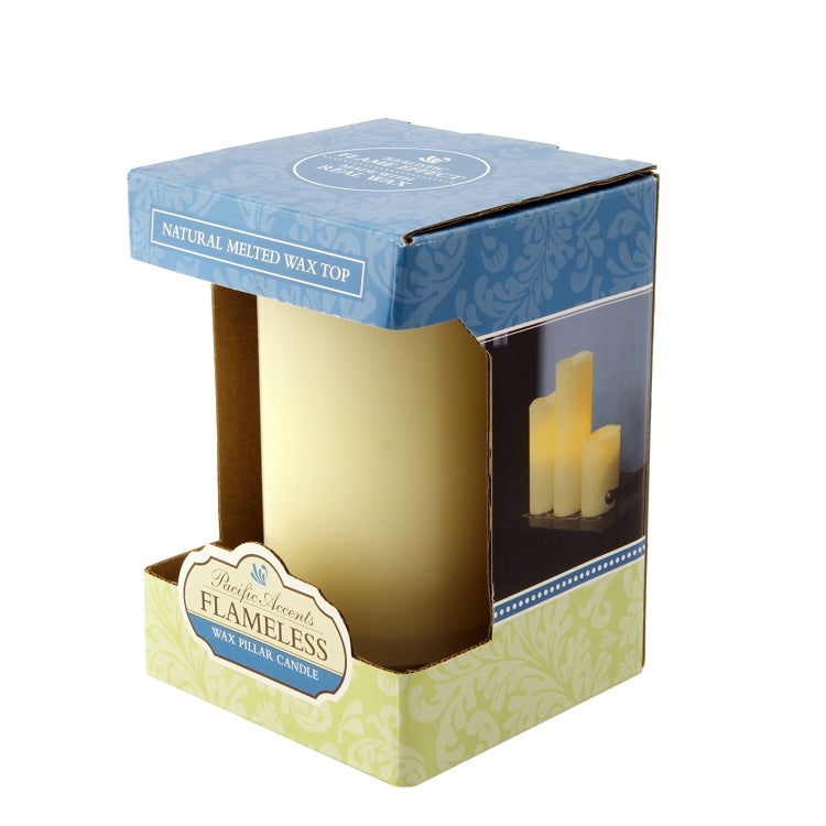 Flameless 3" x 5" Melted Top Ivory Wax Pillar Candle