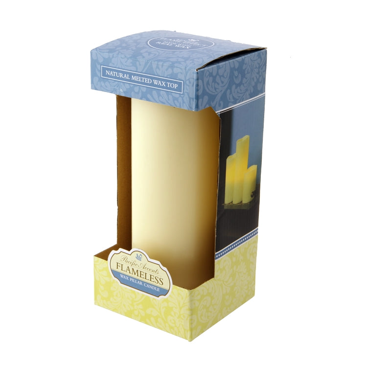 Flameless 3" x 8" Melted Top Ivory Wax Pillar Candle