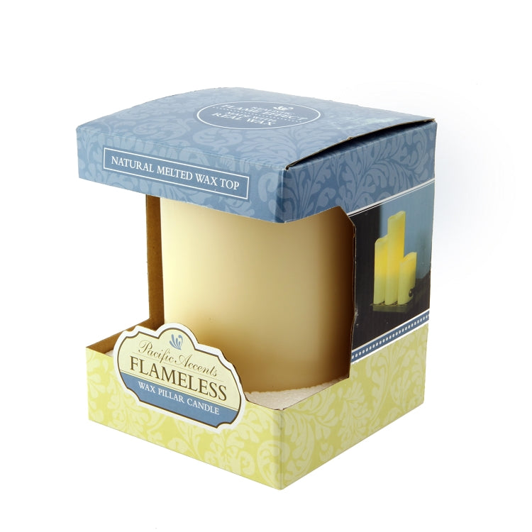 Flameless 4" x 5" Melted Top Ivory Wax Pillar Candle