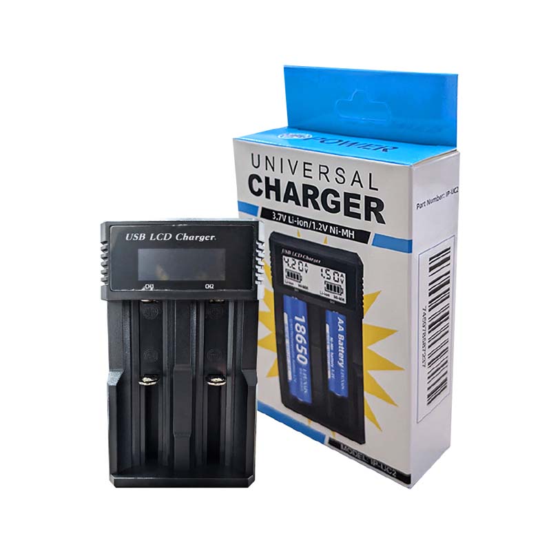 IP POWER Universal 2 Port Battery Charger LED Indicator: 3.7V Li-Ion / 1.2V Ni-Mh